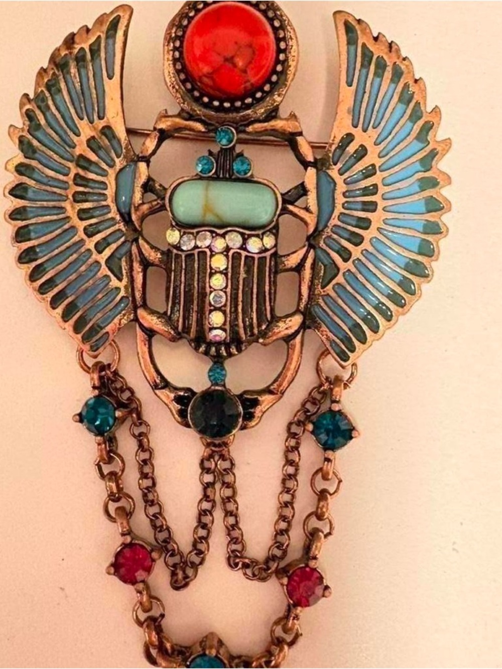 Scarab Winged Brooch in Turquoise & Red - Women Jewelry